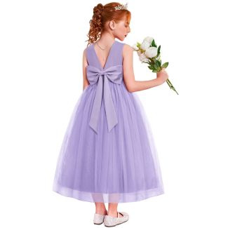 Oudiya Girls Bow Back Three Layer Tulle Formal Dress MediumPurple Size 4T 5T