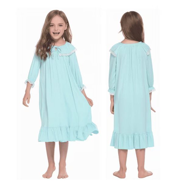 Oudiya Girls Long Sleeve Ruffle Hem Princess Nightgown