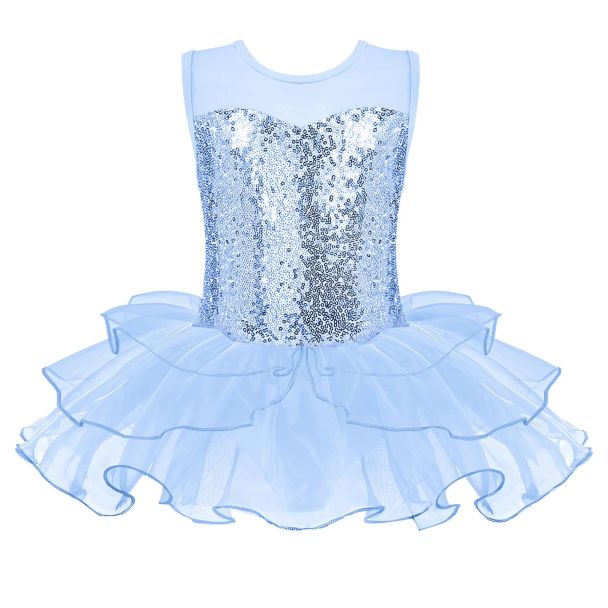 Oudiya Girls Sleeveless Sequin Mesh Ballet Tutu Leotard