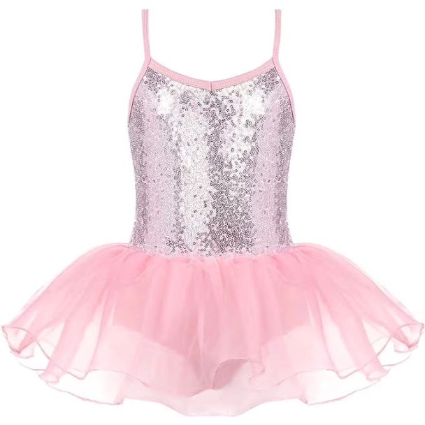 Oudiya Girls Sequin Strap Ballet Tutu Leotard Dress