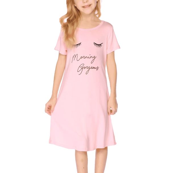 Oudiya Girls Short Sleeve Printed Nightgown