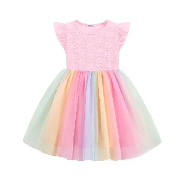 Oudiya Toddler Girls Ruffle Sleeve Three Layer Tulle Tutu Dress