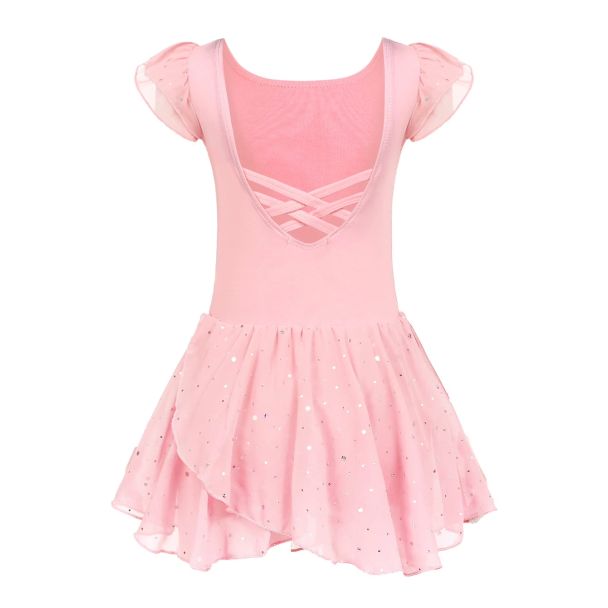 Oudiya Girls Ruffle Sleeve Chiffon Ballet Tutu Leotard