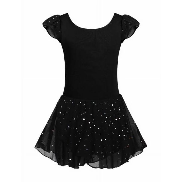 Oudiya Girls Ruffle Sleeve Sparkle Ballet Tutu Leotard