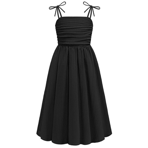 Oudiya Girls Ruched Spaghetti Strap Maxi Sundress with Pockets